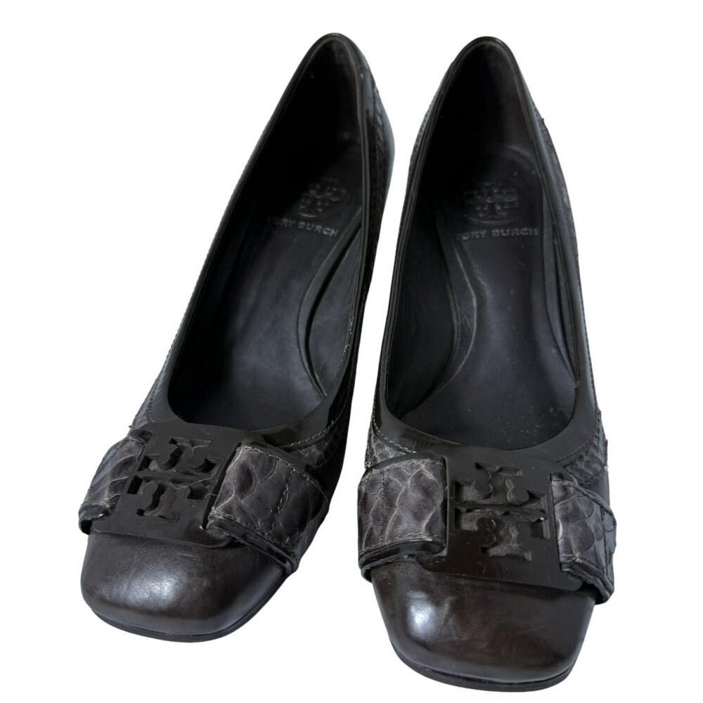 Tory Burch “Rita” Brown Leather Heels | Logo Detail | Size 5.5M